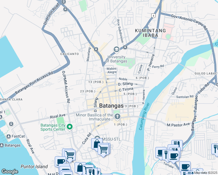 map of restaurants, bars, coffee shops, grocery stores, and more near D. Silang in Batangas