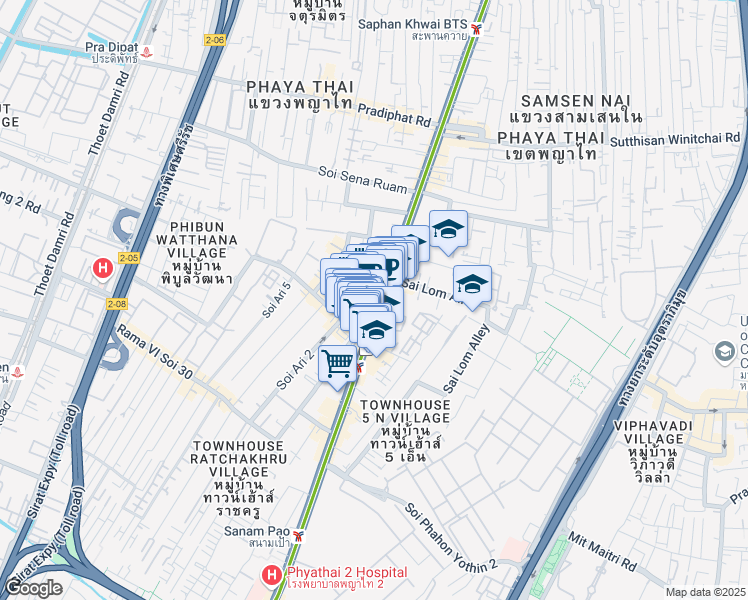 map of restaurants, bars, coffee shops, grocery stores, and more near 400 Phahonyothin in Bangkok