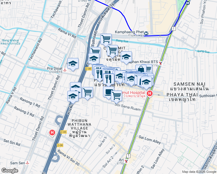 map of restaurants, bars, coffee shops, grocery stores, and more near in 