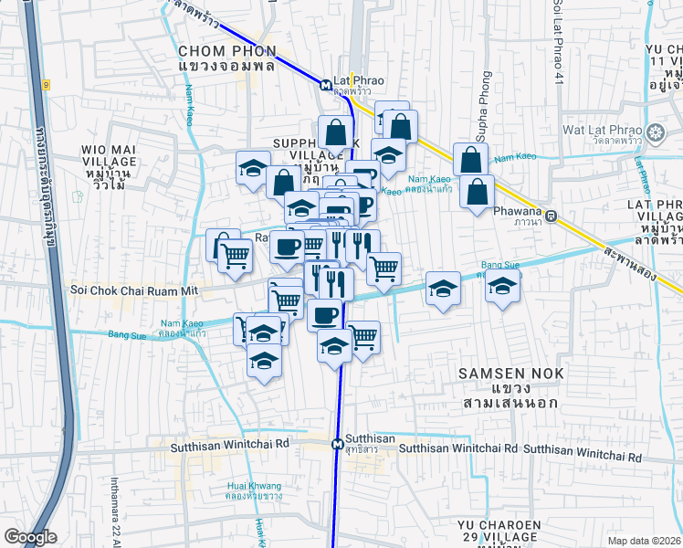 map of restaurants, bars, coffee shops, grocery stores, and more near in 