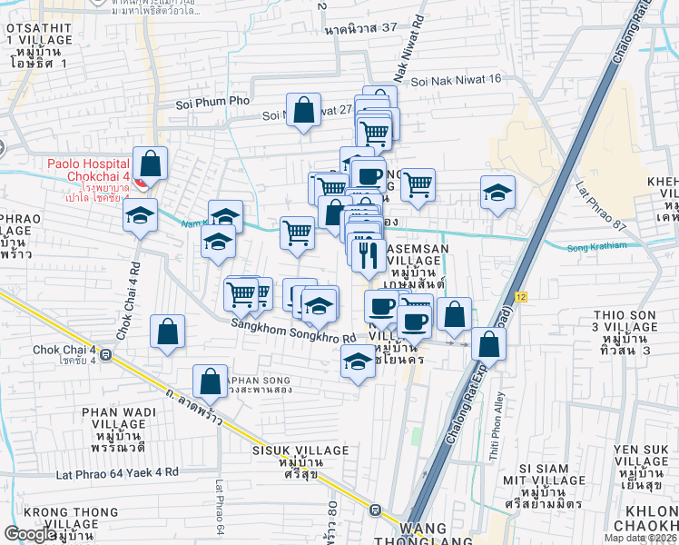 map of restaurants, bars, coffee shops, grocery stores, and more near  in 
