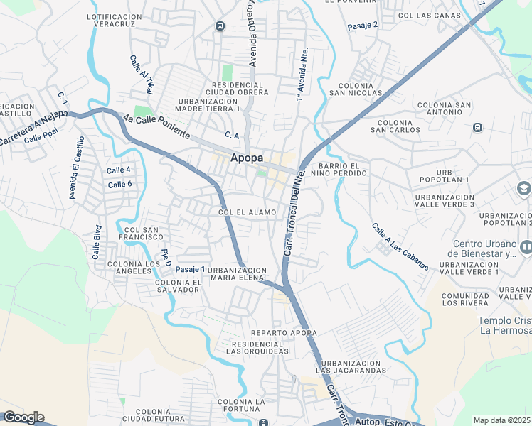 map of restaurants, bars, coffee shops, grocery stores, and more near Avenida Quirino Chavez Sur in Apopa