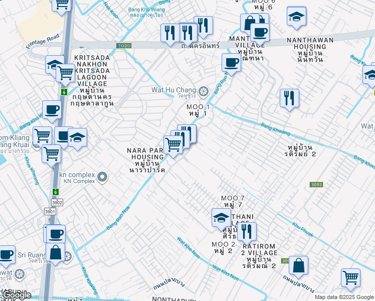 map of restaurants, bars, coffee shops, grocery stores, and more near in Bang Kruai District