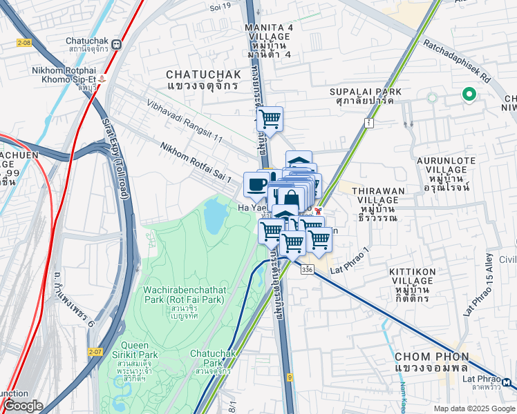 map of restaurants, bars, coffee shops, grocery stores, and more near 555 Vibhavadi Rangsit in Bangkok