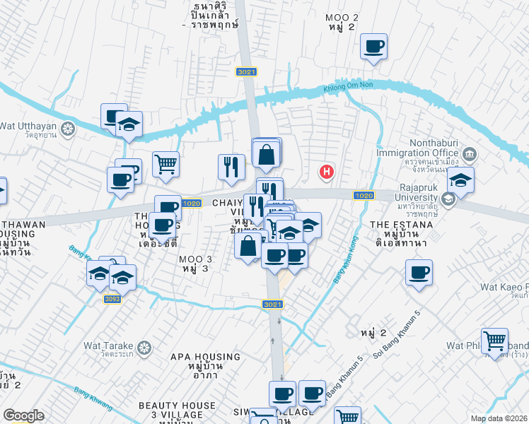 map of restaurants, bars, coffee shops, grocery stores, and more near Thanon Ratchaphruek in Tambon Bang Khun Kong