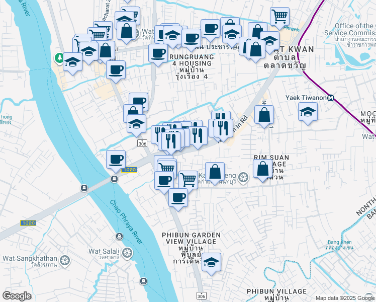 map of restaurants, bars, coffee shops, grocery stores, and more near 49 Nakhon In Road in Amphoe Mueang Nonthaburi
