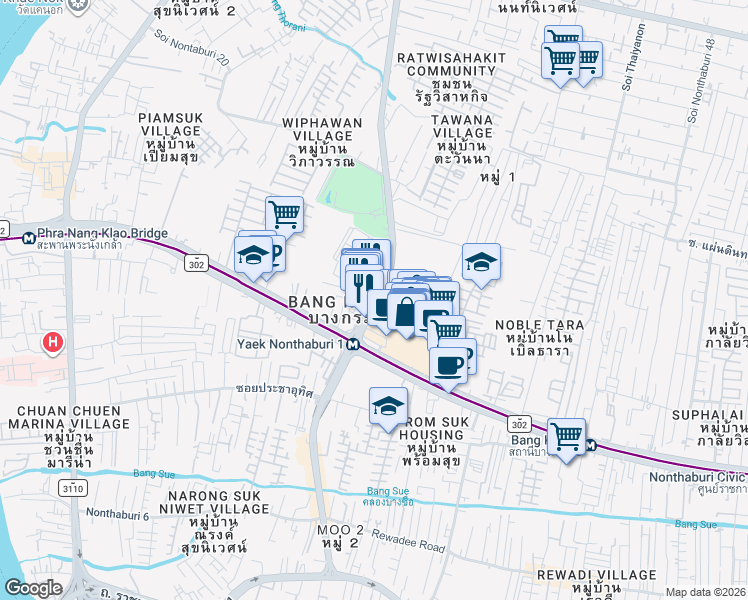 map of restaurants, bars, coffee shops, grocery stores, and more near ถนนเลี่ยงเมืองนนทบุรี in Mueang Nonthaburi