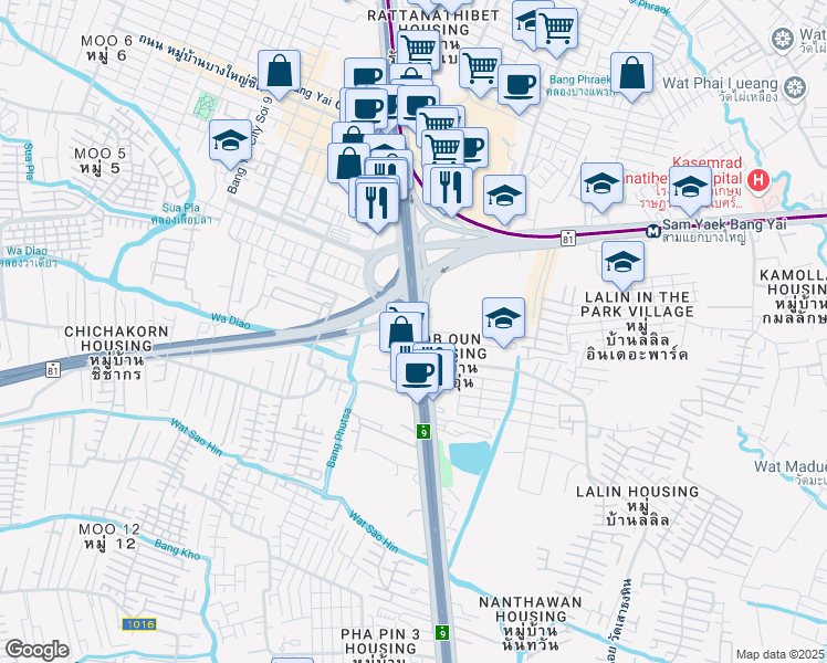 map of restaurants, bars, coffee shops, grocery stores, and more near วงแหวนรอบนอกกรุงเทพมหานครฝั่งตะวันตก in Tambon Sao Thong Hin