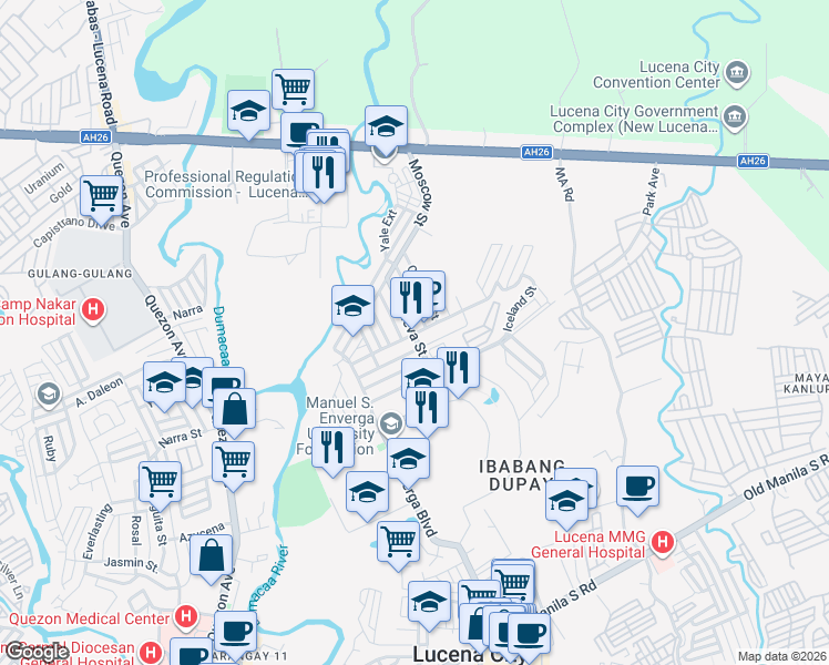 map of restaurants, bars, coffee shops, grocery stores, and more near Harvard Street in Lucena City
