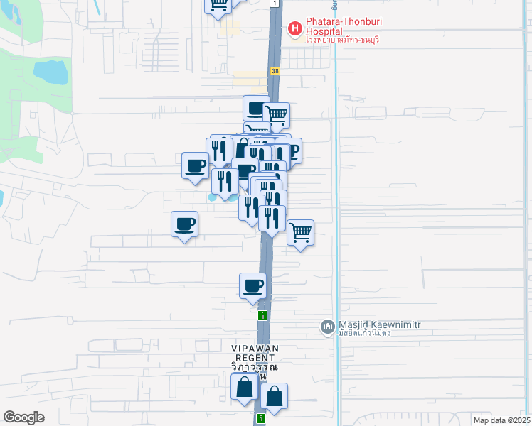 map of restaurants, bars, coffee shops, grocery stores, and more near Thanon Phaholyothin Frontage in Tambon Khlong Nung