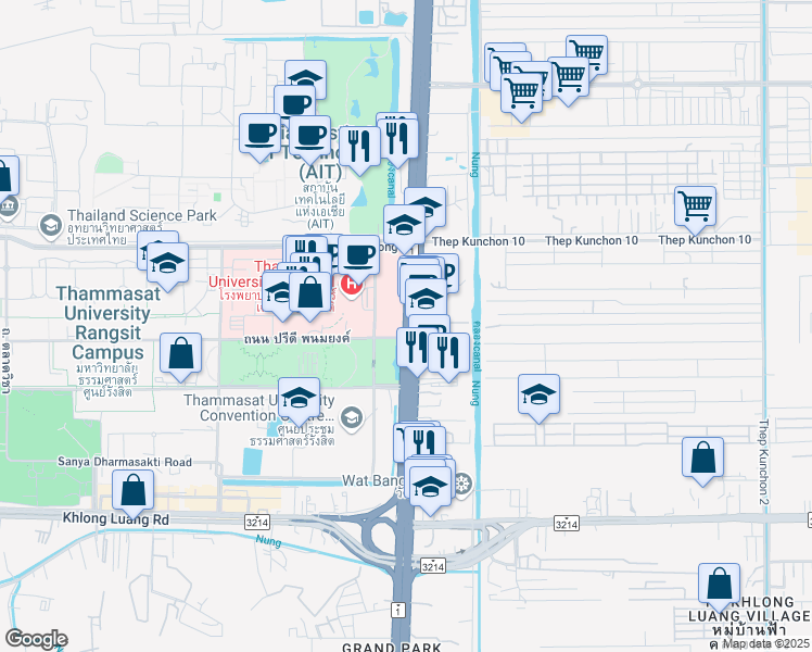 map of restaurants, bars, coffee shops, grocery stores, and more near Thanon Phaholyothin Frontage in Tambon Khlong Nung