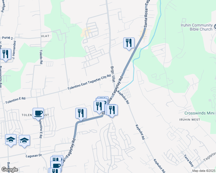 map of restaurants, bars, coffee shops, grocery stores, and more near Santa Rosa - Tagaytay Road in Silang