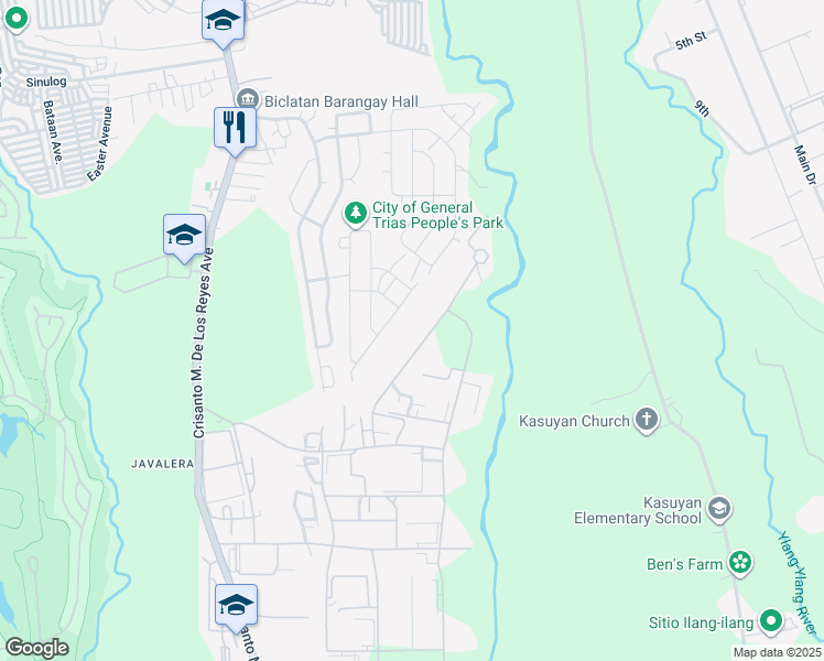 map of restaurants, bars, coffee shops, grocery stores, and more near Crisanto M. De Los Reyes Ave in General Trias