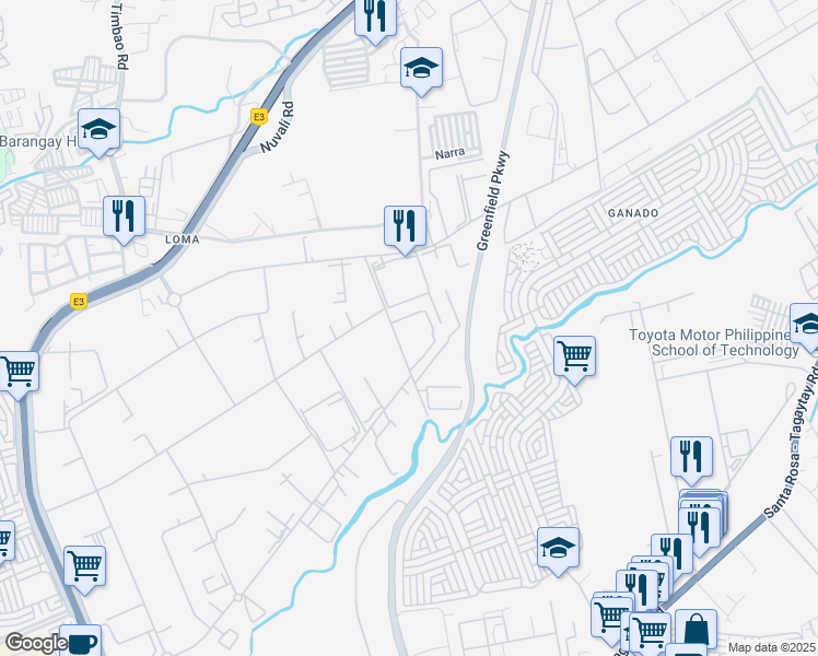 map of restaurants, bars, coffee shops, grocery stores, and more near 100 East Main Avenue in Biñan