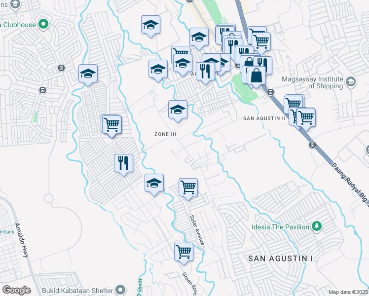 map of restaurants, bars, coffee shops, grocery stores, and more near Amuntay Road in Dasmariñas City