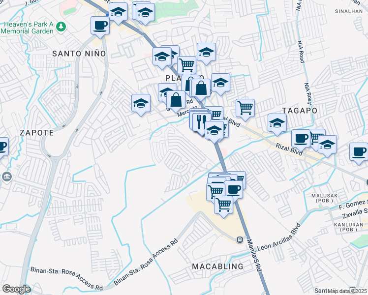 map of restaurants, bars, coffee shops, grocery stores, and more near Unnamed Road in Santa Rosa
