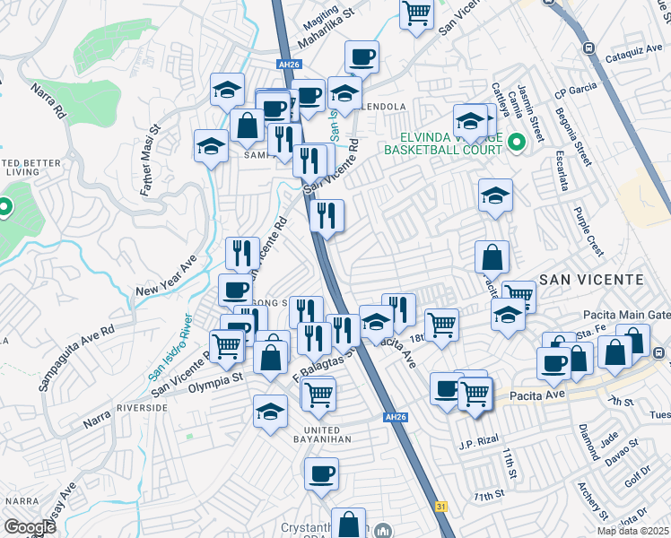 map of restaurants, bars, coffee shops, grocery stores, and more near Main Avenue, Pacita Complex II in San Pedro