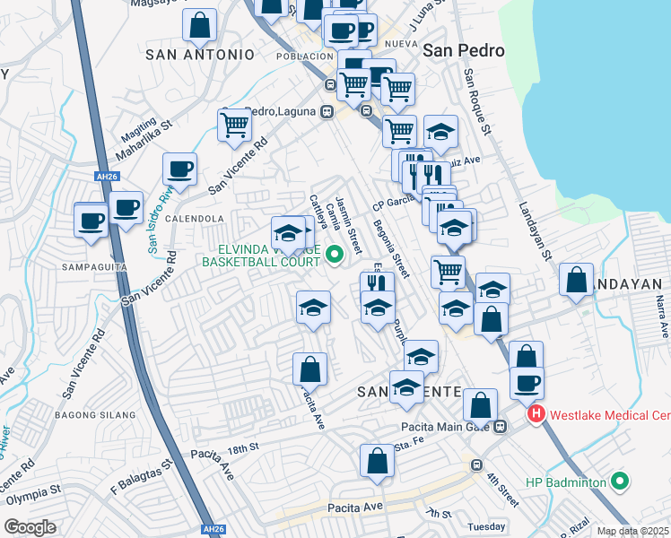 map of restaurants, bars, coffee shops, grocery stores, and more near 3 Campanilla in San Pedro