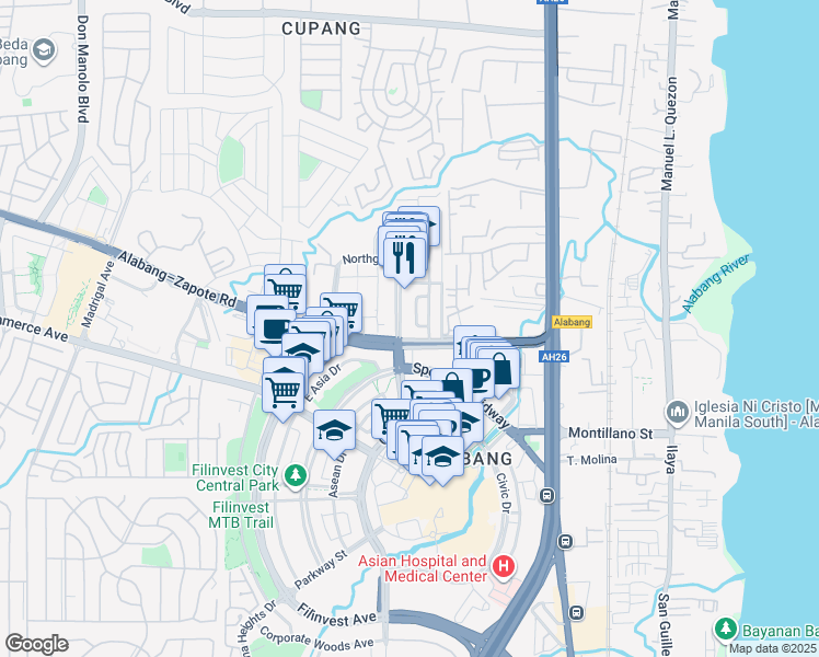 map of restaurants, bars, coffee shops, grocery stores, and more near in Muntinlupa