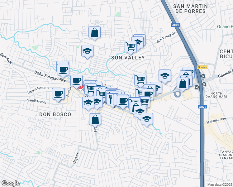 map of restaurants, bars, coffee shops, grocery stores, and more near Kingfisher in Manila