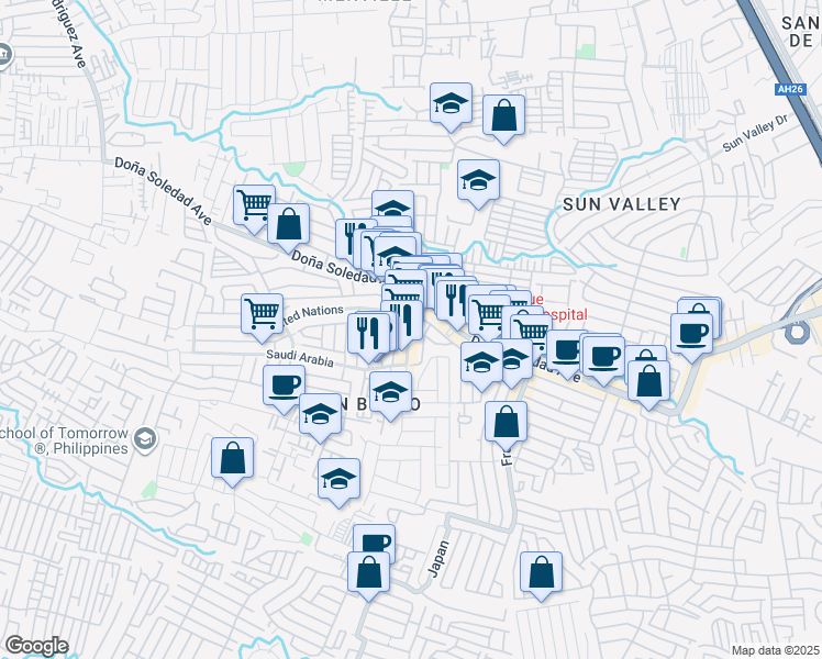map of restaurants, bars, coffee shops, grocery stores, and more near Russia in Parañaque