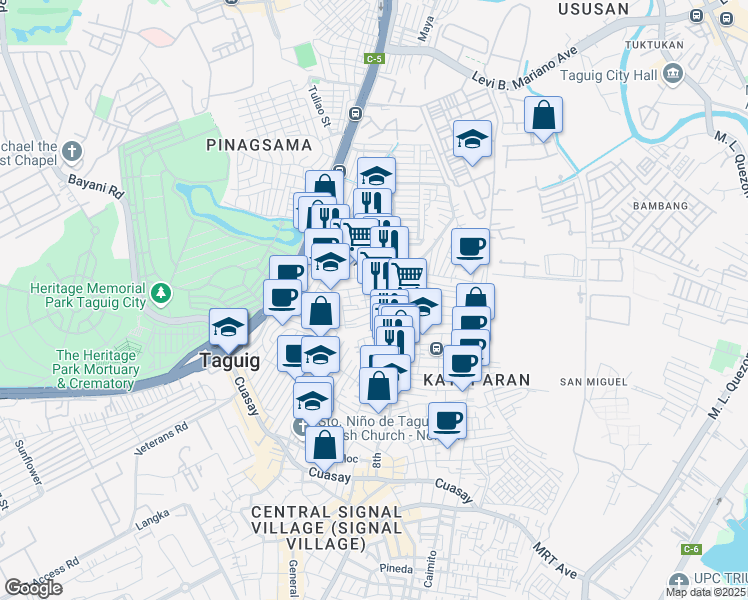 map of restaurants, bars, coffee shops, grocery stores, and more near 3E 5th Avenue in Taguig