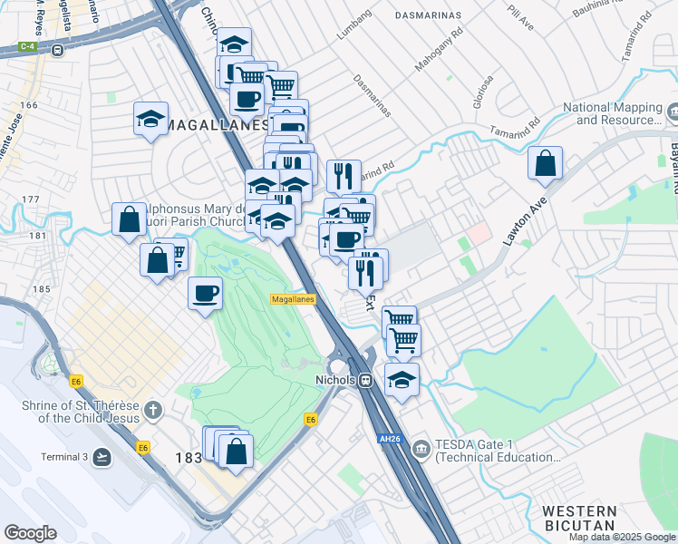 map of restaurants, bars, coffee shops, grocery stores, and more near 2332 Chino Roces Avenue Extension in Taguig