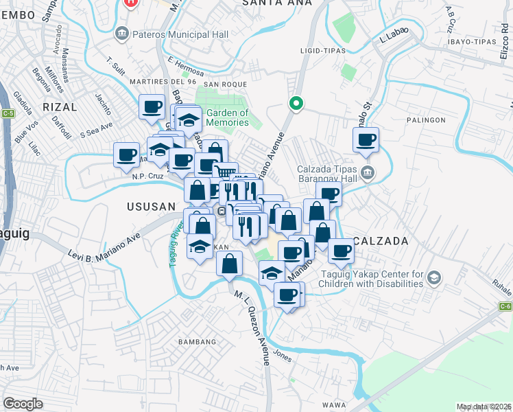 map of restaurants, bars, coffee shops, grocery stores, and more near 6050 Cayetano Avenue Diversion Road in Taguig
