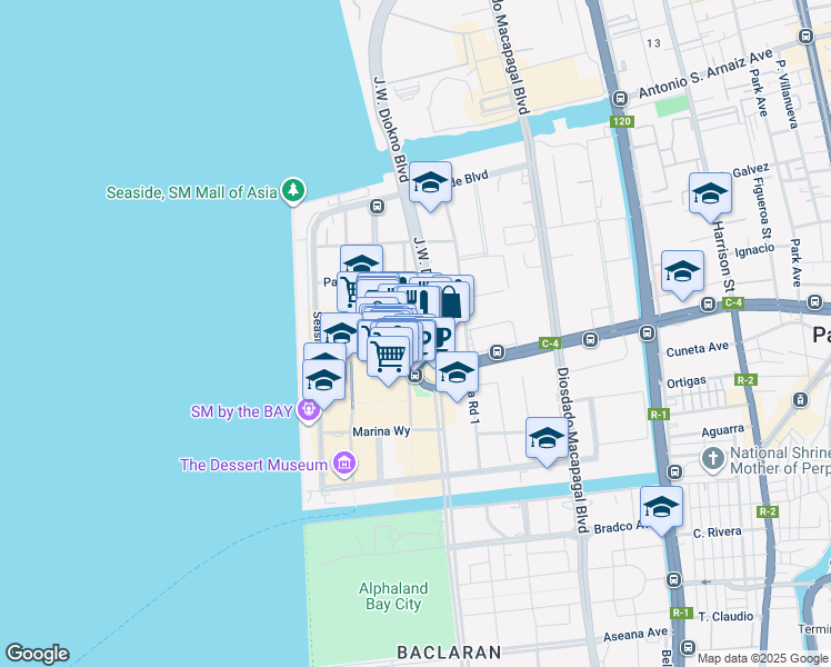map of restaurants, bars, coffee shops, grocery stores, and more near 504 Pacific Drive in Pasay City
