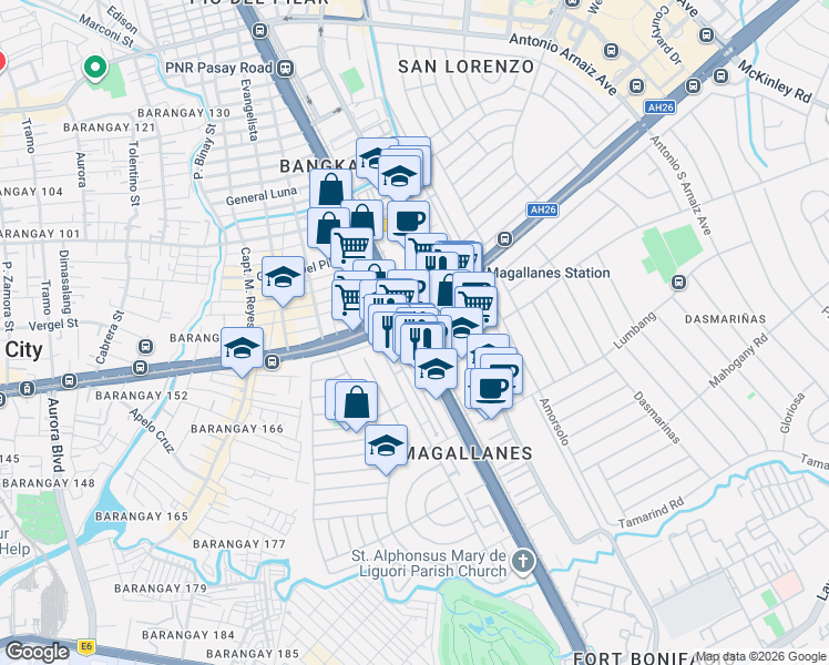 map of restaurants, bars, coffee shops, grocery stores, and more near Metro Manila Skyway in Quezon City