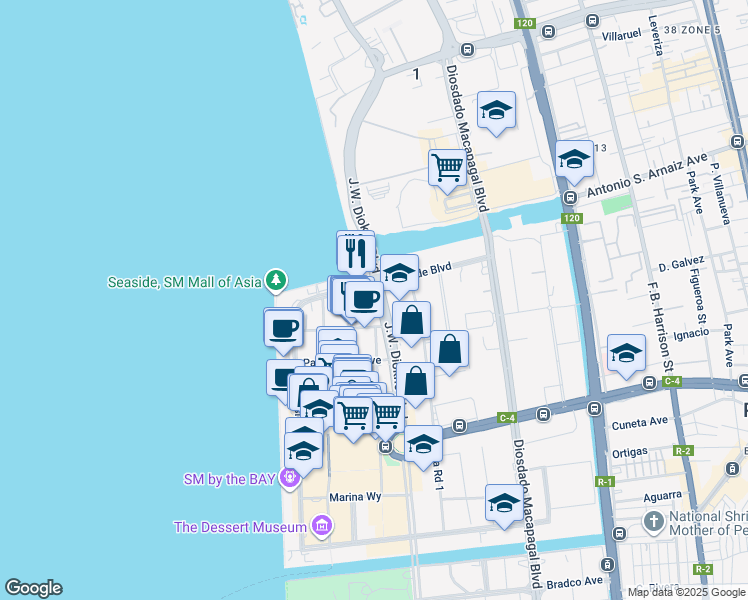 map of restaurants, bars, coffee shops, grocery stores, and more near in Pasay City