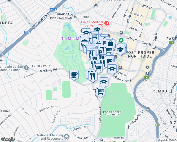 map of restaurants, bars, coffee shops, grocery stores, and more near 4th Avenue in Taguig
