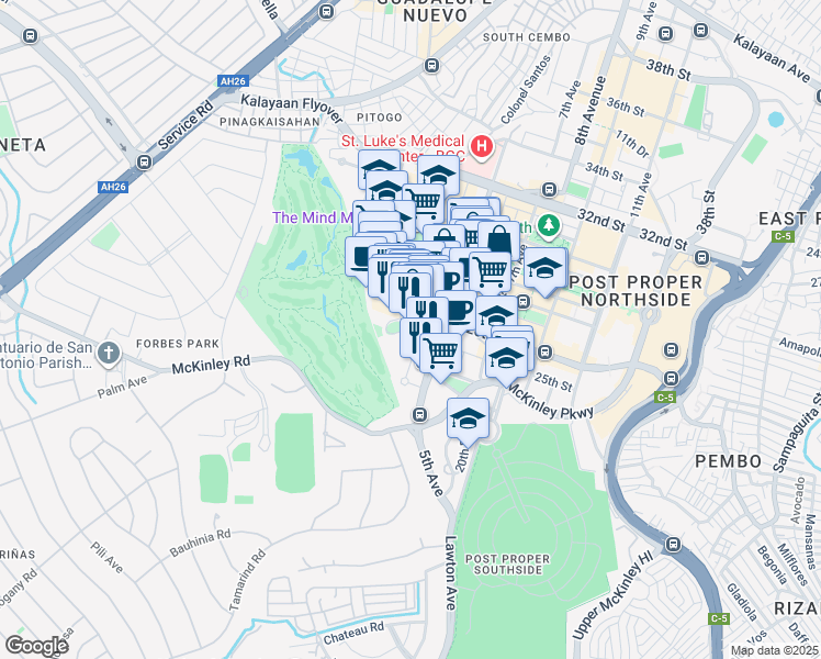 map of restaurants, bars, coffee shops, grocery stores, and more near in Taguig