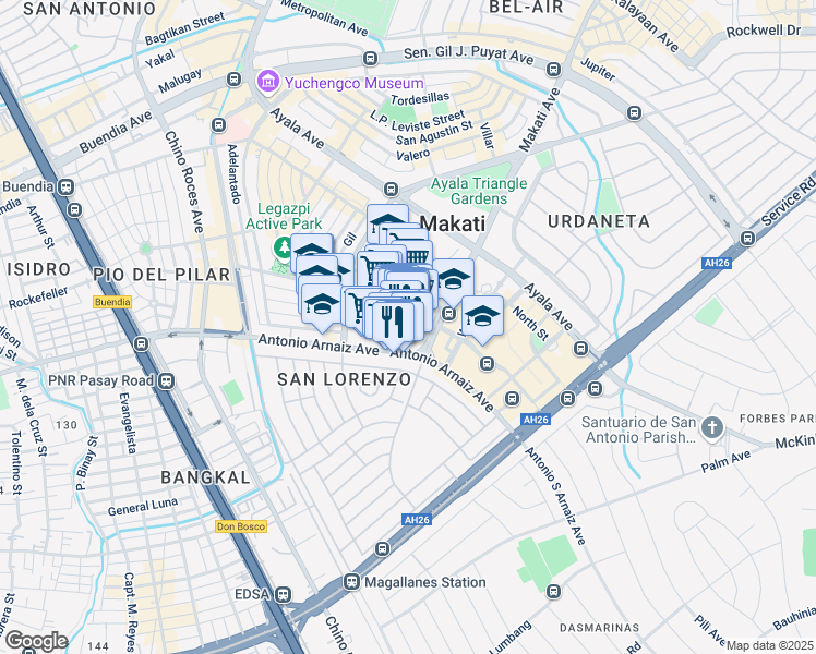 map of restaurants, bars, coffee shops, grocery stores, and more near 12 Esperanza Street in Makati