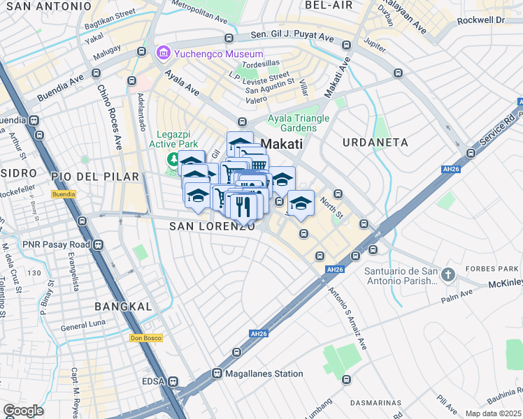 map of restaurants, bars, coffee shops, grocery stores, and more near 12 Esperanza Street in Makati