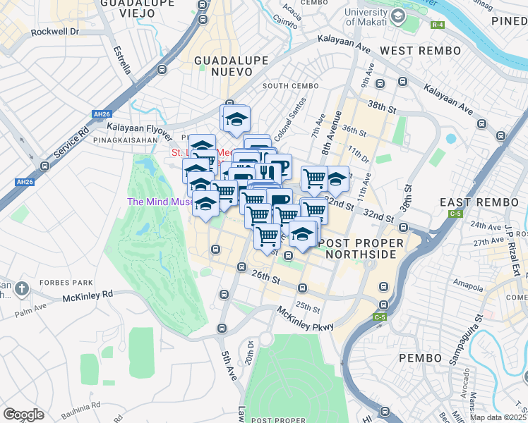 map of restaurants, bars, coffee shops, grocery stores, and more near 3 30th Street in Taguig