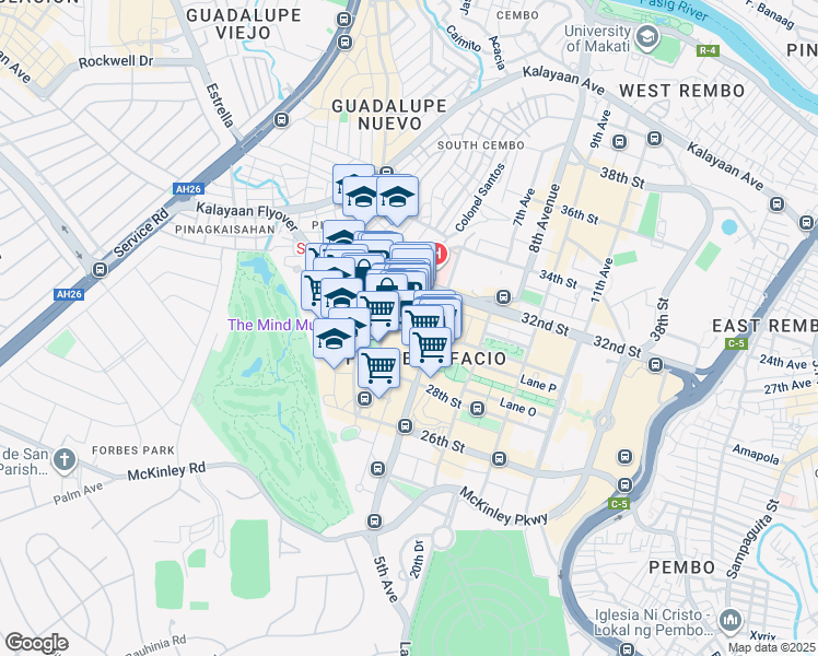 map of restaurants, bars, coffee shops, grocery stores, and more near 4 4th Avenue in Taguig