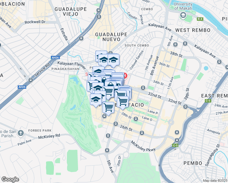map of restaurants, bars, coffee shops, grocery stores, and more near 3rd Avenue in Taguig