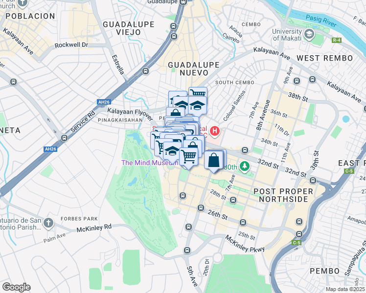 map of restaurants, bars, coffee shops, grocery stores, and more near 3rd Avenue in Taguig
