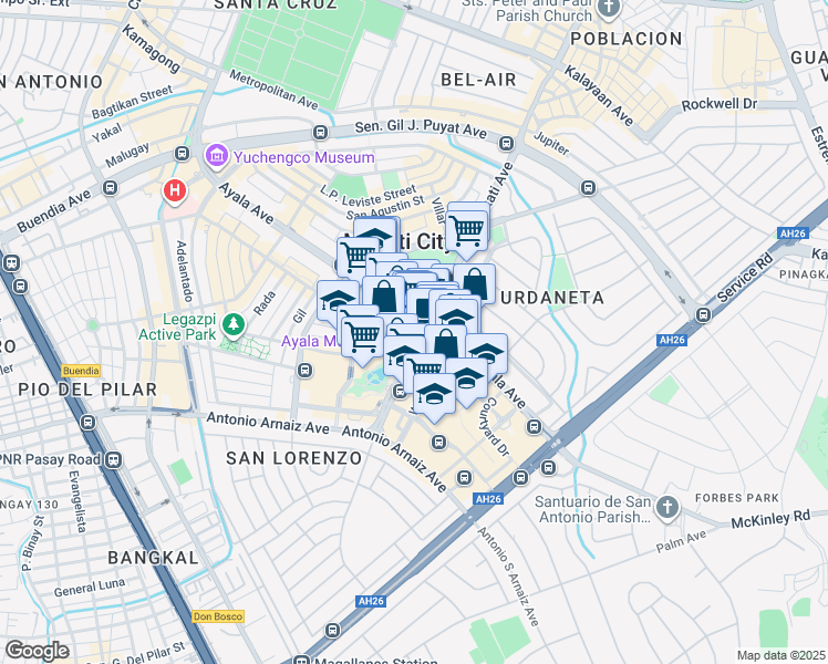 map of restaurants, bars, coffee shops, grocery stores, and more near 6752 Makati Avenue in Makati