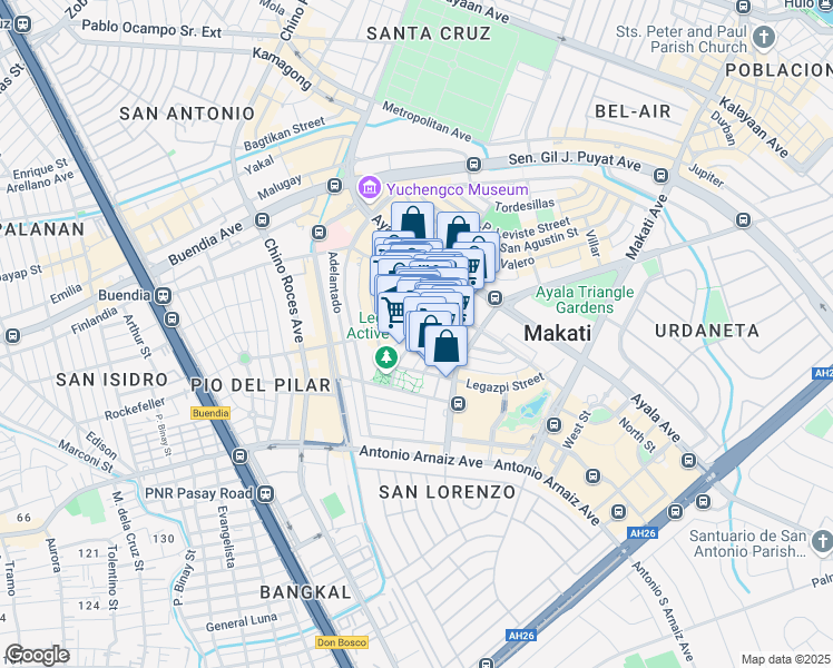 map of restaurants, bars, coffee shops, grocery stores, and more near 111 Rada in Makati