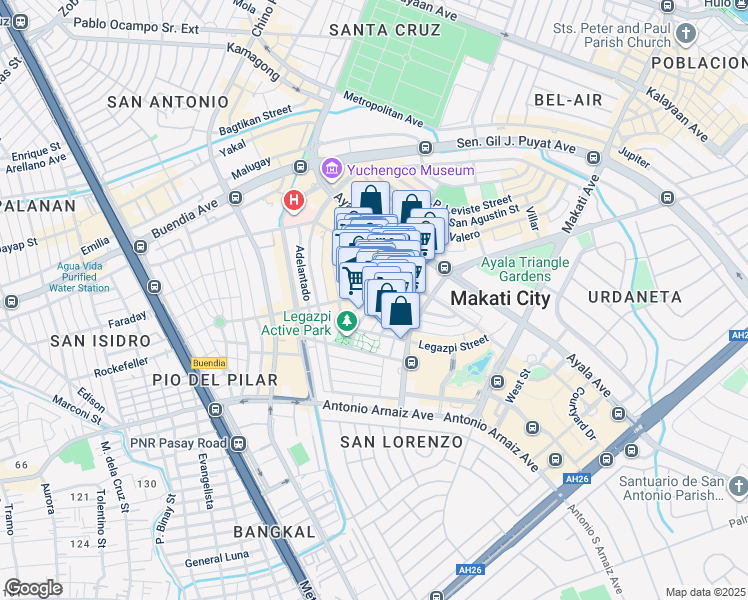 map of restaurants, bars, coffee shops, grocery stores, and more near 111 Rada in Makati