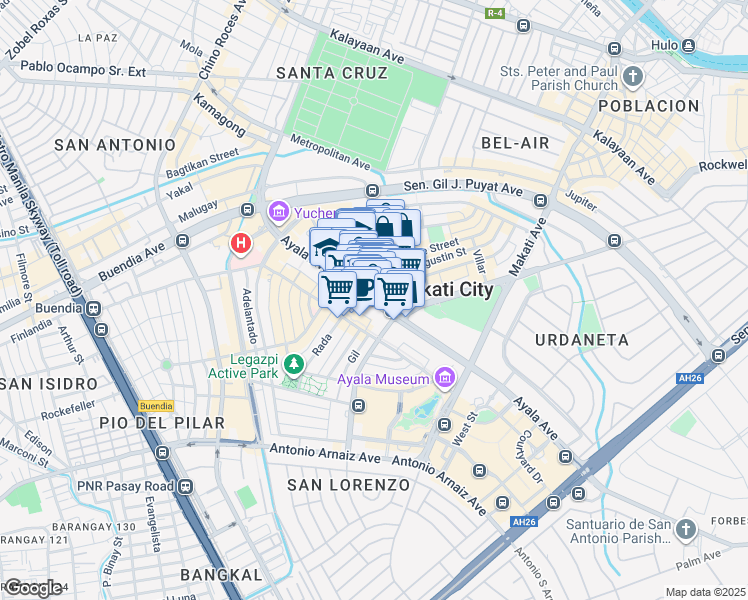 map of restaurants, bars, coffee shops, grocery stores, and more near 6786 Ayala Avenue in Makati
