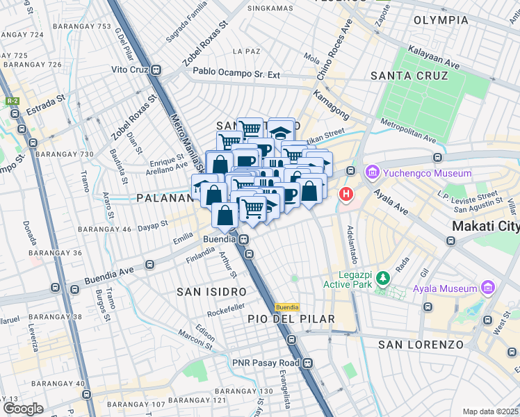 map of restaurants, bars, coffee shops, grocery stores, and more near 213 Sen. Gil J. Puyat Avenue in Makati