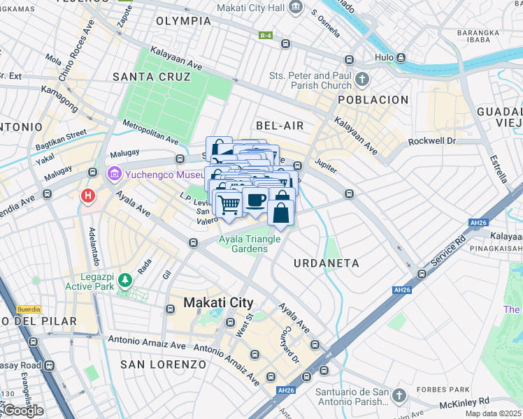 map of restaurants, bars, coffee shops, grocery stores, and more near 8741 Paseo de Roxas in Makati