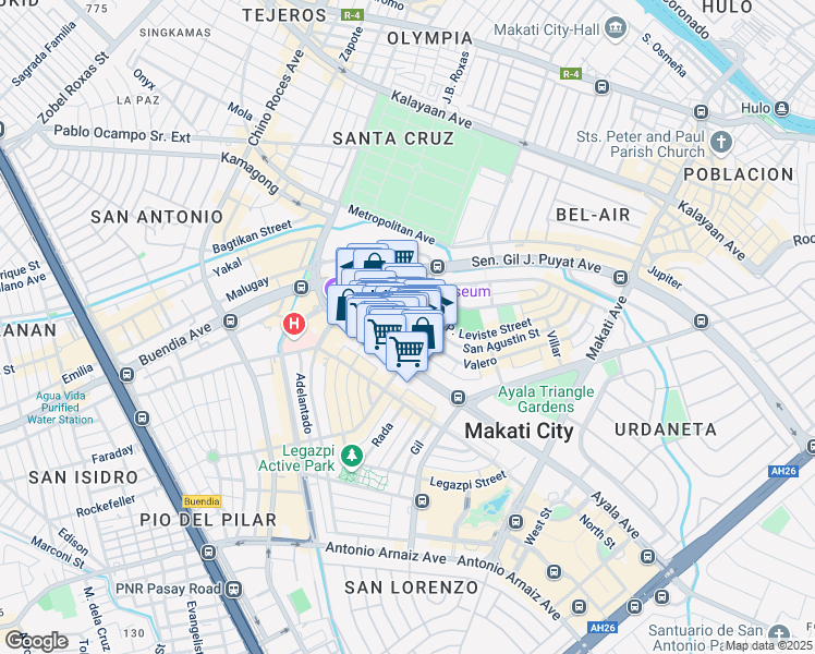 map of restaurants, bars, coffee shops, grocery stores, and more near 114 Valero Access Road 4 in Makati