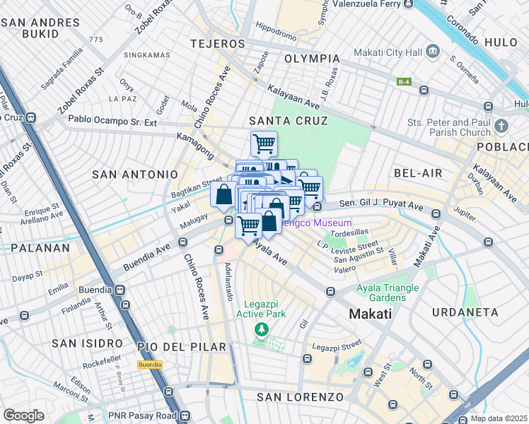 map of restaurants, bars, coffee shops, grocery stores, and more near Zuellig Loop in Makati City