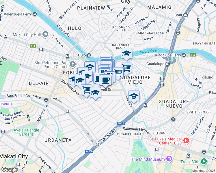 map of restaurants, bars, coffee shops, grocery stores, and more near 721 Plaza Drive in Makati