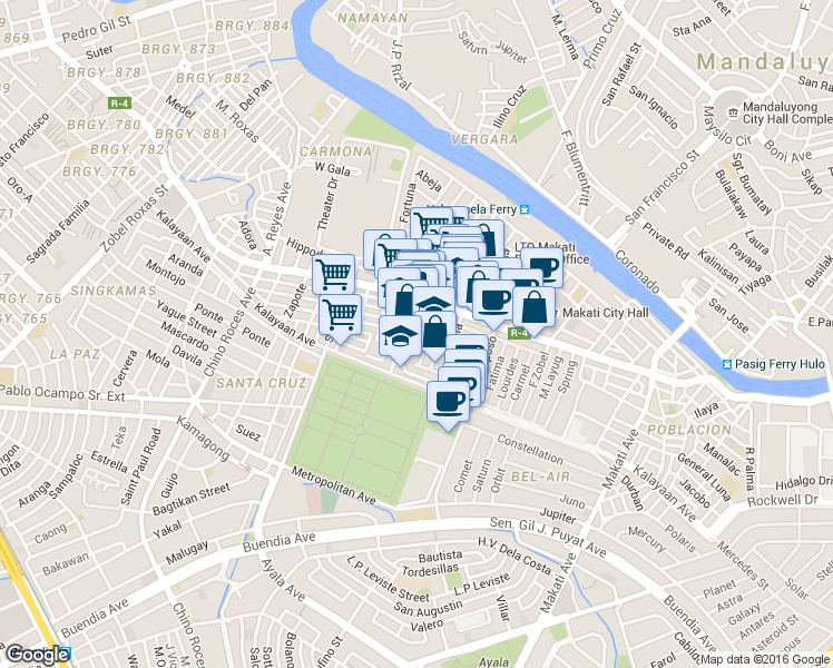 map of restaurants, bars, coffee shops, grocery stores, and more near Legaspi in Manila
