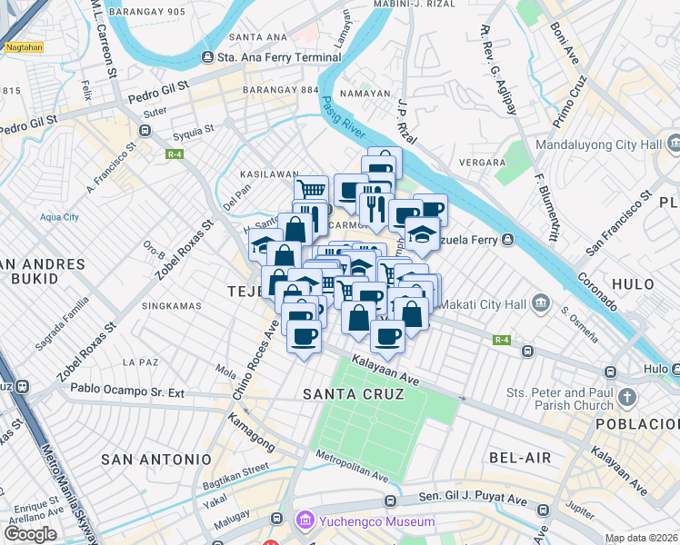 map of restaurants, bars, coffee shops, grocery stores, and more near in Makati